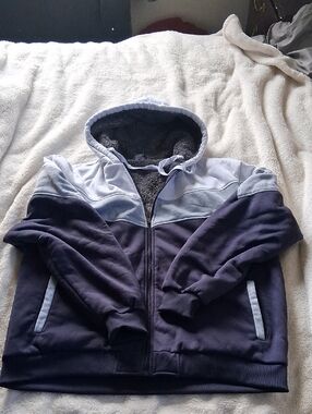 Men's 3-Tone Navy & Light Gray & White Hooded Bomber Jacket